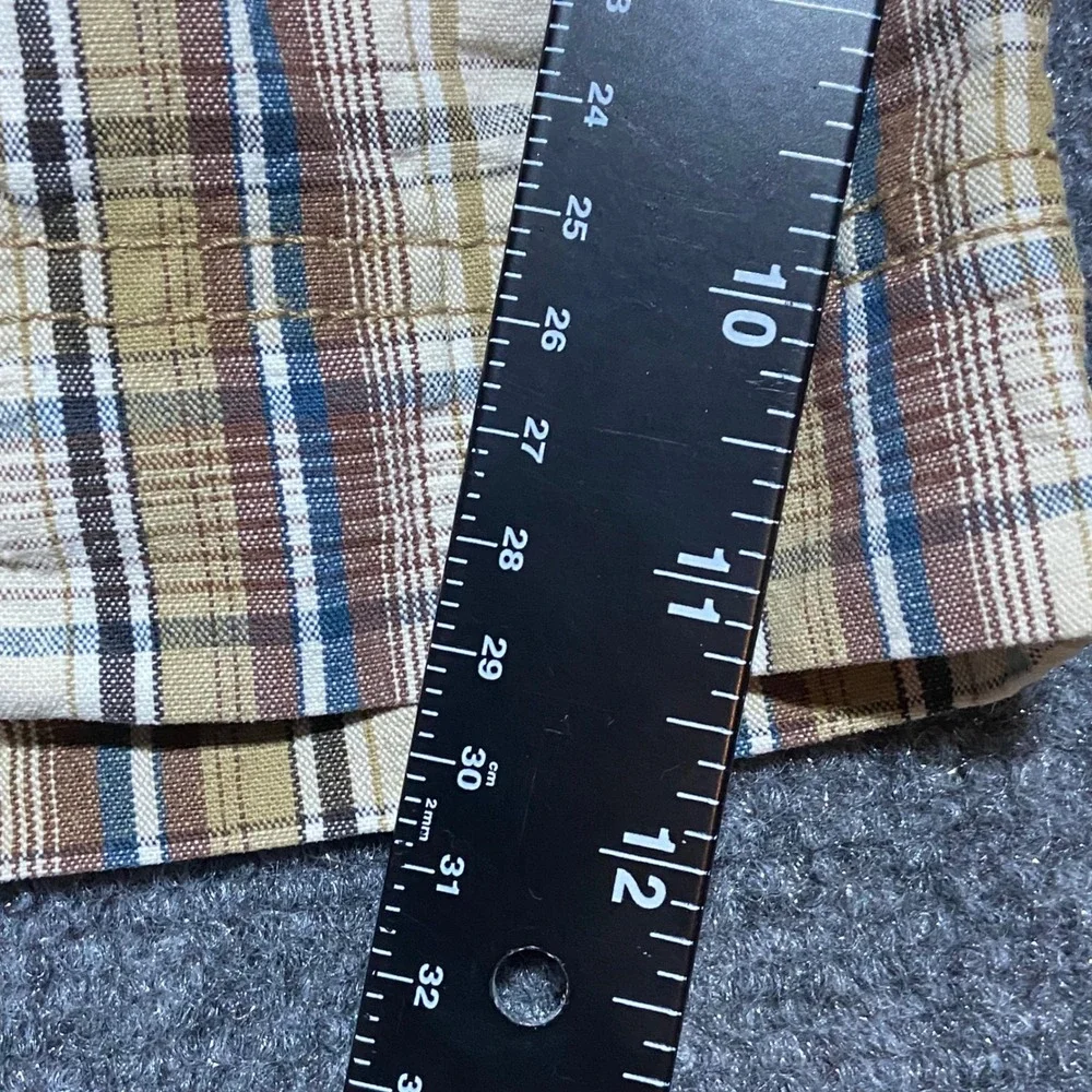 Levis Mens Plaid Cargo Shorts 37 Brown Blue Cotton Relaxed Fit Utility Hiking